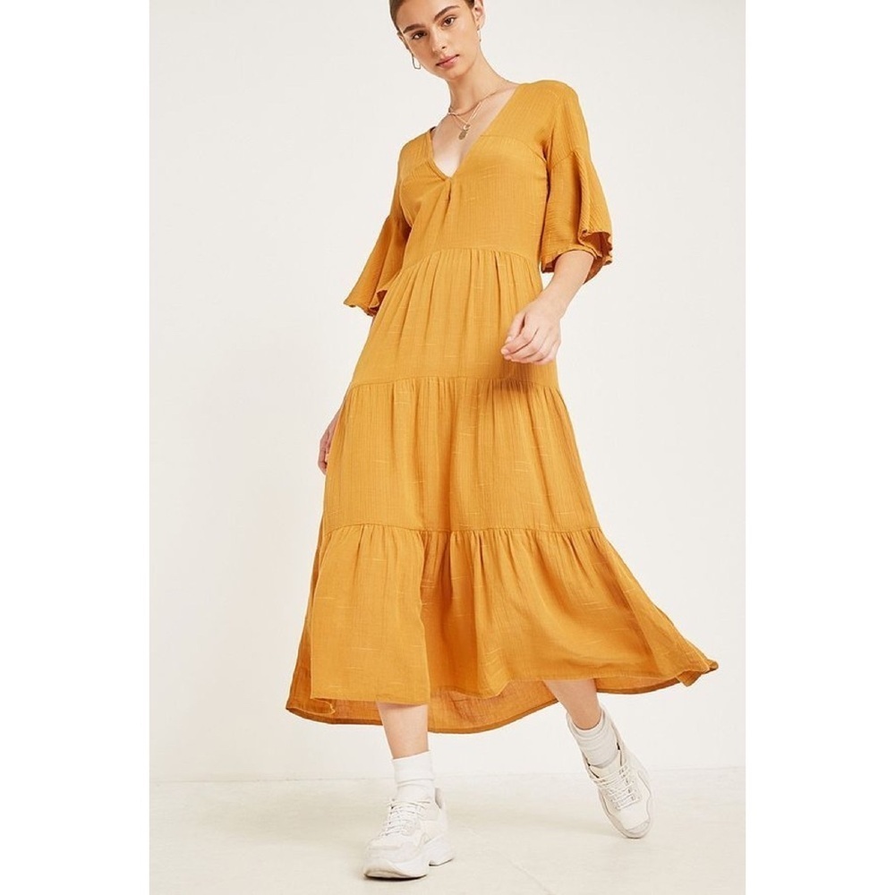 Faithfull The Brand Melia Butterscotch Tiered Midi Dress Size XS/US 2